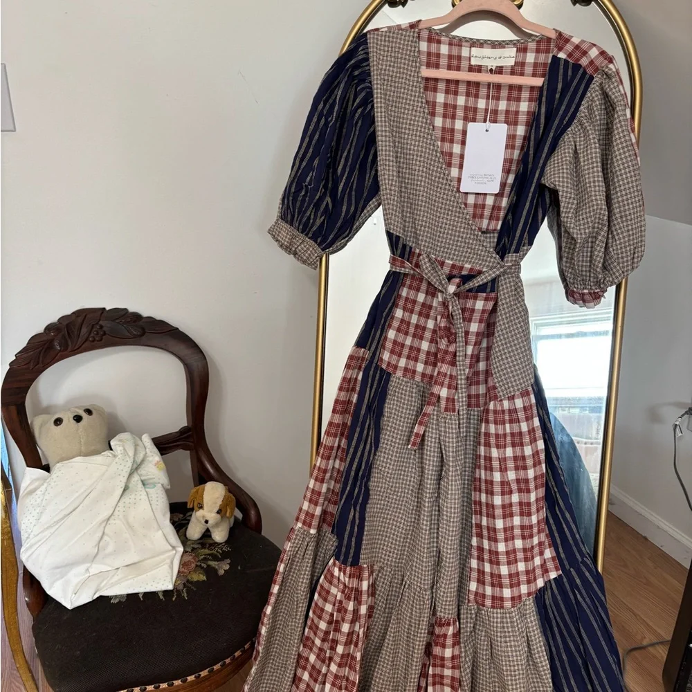 Daughters of India Navy, Brown and Cream Patchwork Midi Dress - Picture 2 of 4